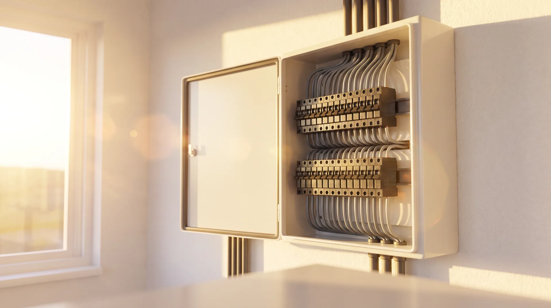 Detail poctivo vedenej kabeláže fotovoltickej elektrárne